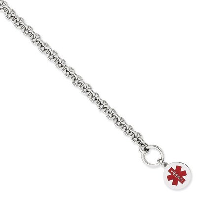 7.75 Inch Enameled Disc Medical ID Bracelet Engravable Sterling Silver XSM117-7.75, MPN: XSM117-7.7…