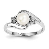 6Mm Cultured Button Pearl &amp; Diamond Ring Sterling Silver Rhodium QDX855-6, MPN: QDX855, 883957314112