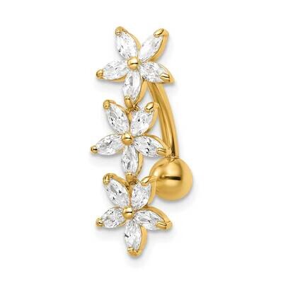 3 Flowers Dangle Belly Ring 14k Gold CZ Diamond BD217, MPN: BD217, 883957182988