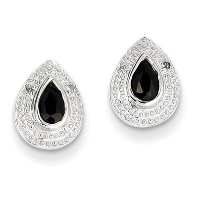 Dark Sapphire &amp; Diamond Post Earrings Sterling Silver Rhodium QDX323, MPN: QDX323, 883957598949
