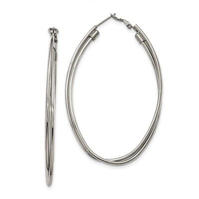 Omega Back Oval Hoop Earrings Stainless Steel Polished SRE1026 by Chisel, MPN: SRE1026, 191101645358