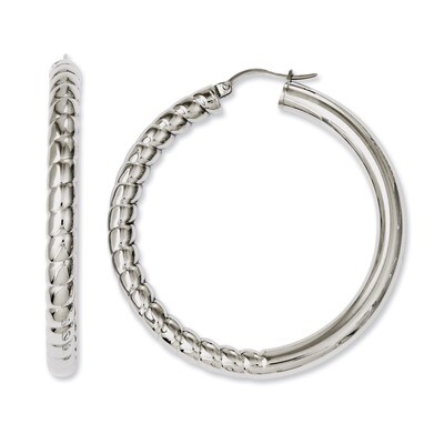 Half Textured &amp; Polished Hollow Hoop Earrings - Stainless Steel SRE612 by Chisel, MPN: SRE612, 8839…