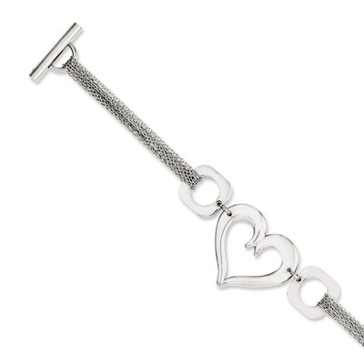 Polished Heart 7.75 Inch Toggle Bracelet - Stainless Steel SRB1073 by Chisel, MPN: SRB1073, 8839570…