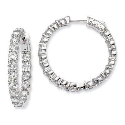 Diamond In and Out Hinged Hoop Earrings Sterling Silver Rhodium-plated QE7975, MPN: QE7975, 8867747…