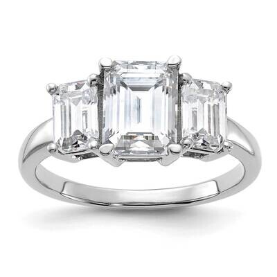 2 7/8ct. Three Stone G H I True Light Emerald-cut Moissanite Ring 14k White Gold RM4451E-290-WMT, M…
