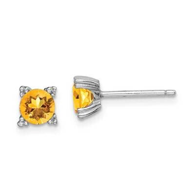 Round 5mm Citrine Post Earrings Sterling Silver Rhodium-plated QE15141CI, MPN: QE15141CI, 191101844…