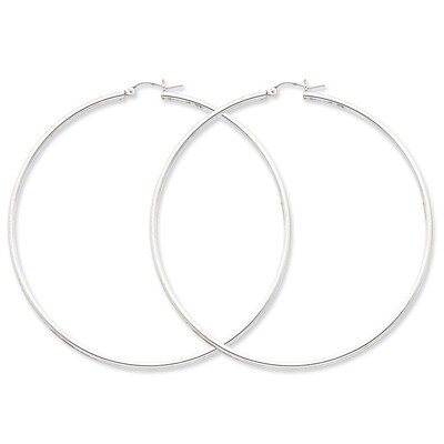 2mm Polished Hoop Earrings Sterling Silver Rhodium-plated QE4380, MPN: QE4380, 883957930015