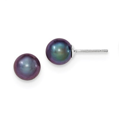 8-9mm Black Freshwater Cultured Round Pearl Stud Earrings Sterling Silver QE12704, MPN: QE12704, 19…