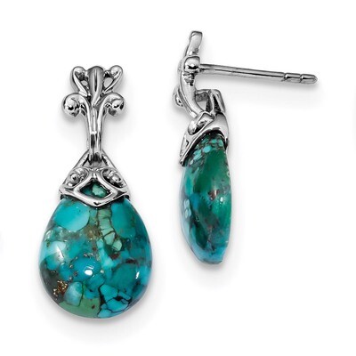 Reconstituted Turquoise Dangle Earrings Sterling Silver Rhodium-plated QE13921, MPN: QE13921, 19110…