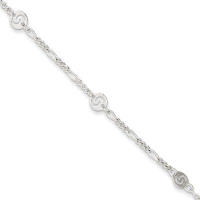 9 Inch Swirl Disc &amp; Extension Anklet Sterling Silver Polished QG3152-9, MPN: QG3152-9, 886774988627