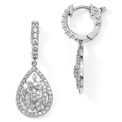 CZ Hinged Hoop Dangle Earrings Sterling Silver Rhodium-plated QE13020, MPN: QE13020, 886774727134