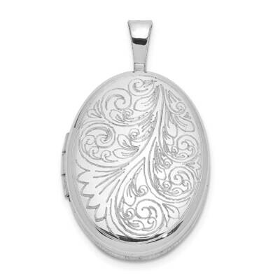 Polished Scroll Design 19X15mm Oval Locket Sterling Silver Rhodium-plated QLS1066, MPN: QLS1066,