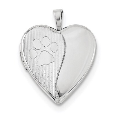 Satin &amp; Polished Paw Prints Heart Locket Sterling Silver Rhodium-plated QLS671, MPN: QLS671, 191101…