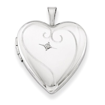 Heart Locket Sterling Silver &amp; Diamond 20mm Diamond-cut QLS434, MPN: QLS434, 883957547541