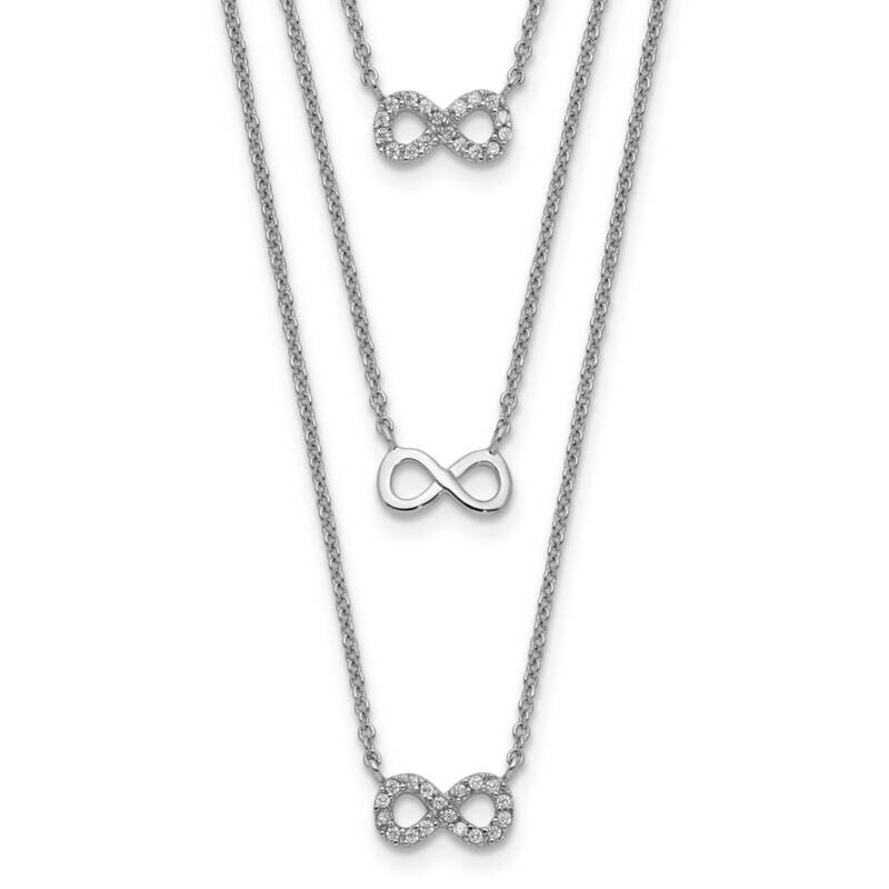 3-Strand CZ Diamond Infinity with 2 Inch Ext. Necklace Sterling Silver Rhodium-plated QG5130-16