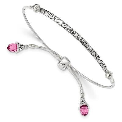 Pink Swarovski Crystal Briolette Adjustable Bracelet Sterling Silver QG3635, MPN: QG3635, 886774613…