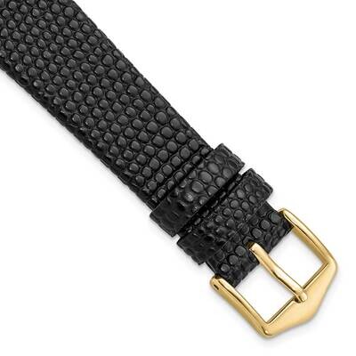 18mm Black Flat Lizard Grain Calfskin Watch Band Gold-tone BA544-18, MPN: BA544-18,