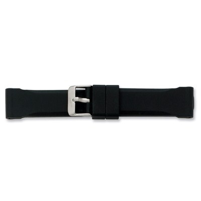22mm Black Smooth Bevel Silicone Rubber Watch Band 8.5 Inch Silver-tone Buckle BA219-22, MPN: BA219…
