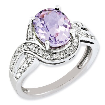 Pink Quartz Ring Sterling Silver Diamond QR3036PQ, MPN: QR3036PQ, 883957361147