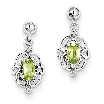 Pear Peridot &amp; Diamond Post Earrings Sterling Silver Rhodium QDX825, MPN: QDX825, 883957501475
