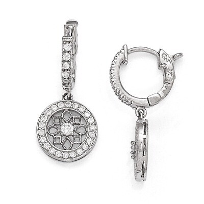 CZ Hinged Hoop Dangle Earrings Sterling Silver Rhodium-plated QE11277, MPN: QE11277, 886774298665