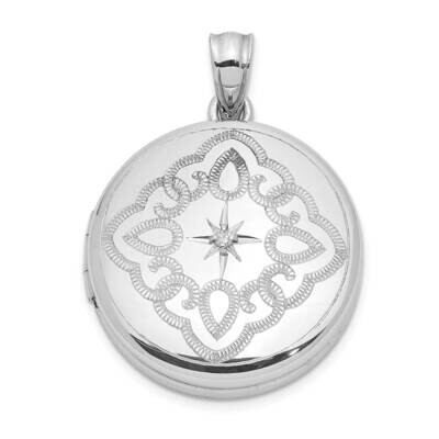 Lace Design Diamond 20mm Round Locket Sterling Silver Rhodium-plated QLS1084, MPN: QLS1084,