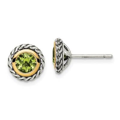 Peridot Post Earrings Sterling Silver with 14k Gold Accent QTC1657, MPN: QTC1657, 883957171357