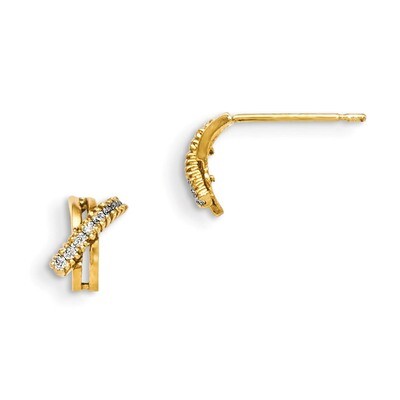 CZ Children&#39;s X Post Earrings 14k Gold GK644