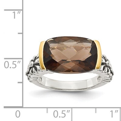 Smokey Quartz Ring Sterling Silver &amp; 14k Gold QTC18, MPN: QTC18, 742323128381
