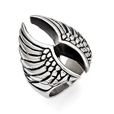 Polished and Antiqued Wings Ring - Stainless Steel SR351 by Chisel, MPN: SR351, 886774258355