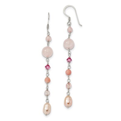 Pink Freshwater Pearl Cherry,Rose Quartz Pnk Jade Rosaline Shep.Hook Earrings Sterling Silver QE139…