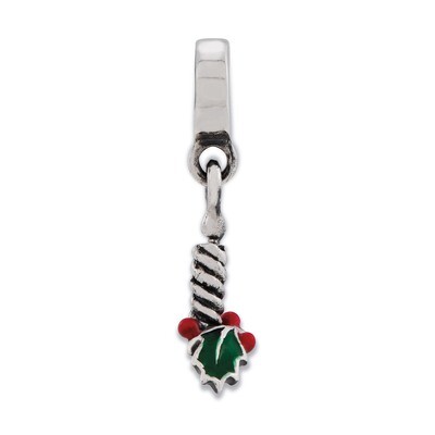 Candle with Holly Leaf Dangle Bead - Sterling Silver QRS2369, MPN: QRS2369, 883957408781