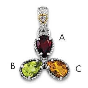 Three-stone and Diamond Mother&#39;s Pendant Sterling Silver &amp; 14k Gold QMPD20/3SY, MPN: QMPD20/3SY,