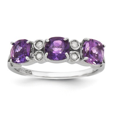 Amethyst &amp; Diamond Ring Sterling Silver QR3074AM, MPN: QR3074AM, 883957242804