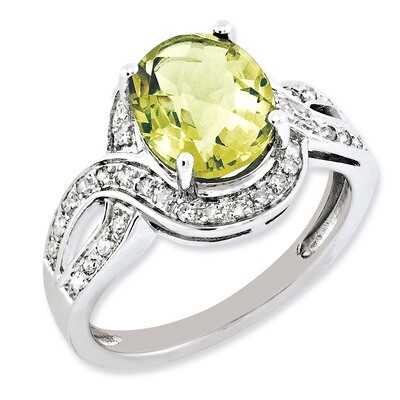 Oval Lemon Quartz Ring Sterling Silver Diamond QR3036LQ, MPN: QR3036LQ, 883957403250