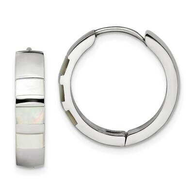 Shell Pearl Hinged Hoop Earrings Stainless Steel Polished SRE1529, MPN: SRE1529, 191101867255