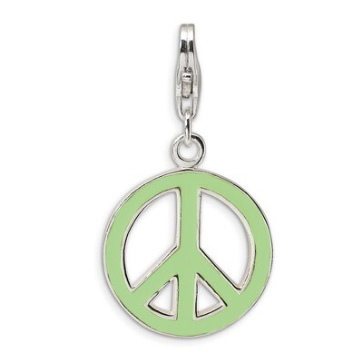 Green Enameled Peace Symbol Charm Sterling Silver QCC476 by Amore La Vita, MPN: QCC476, 883957334332