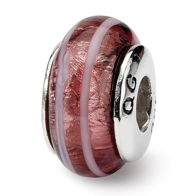 Dark Pink Hand-blown Glass Bead - Sterling Silver QRS596, MPN: QRS596, 883957725062