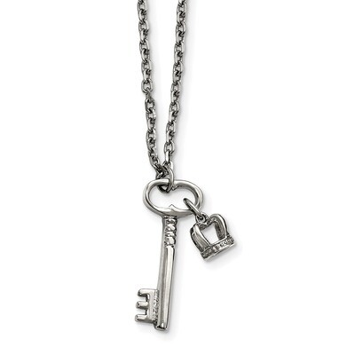 Key and Crown Pendant with 2 inch extension Necklace Stainless Steel Polished SRN2204-15.5 by Chise…