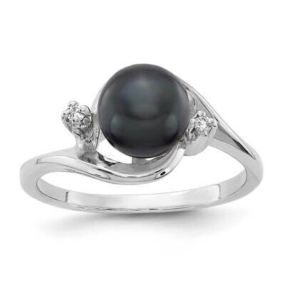 7mm Black Fw Cultured Pearl Aa Diamond Ring 14k White Gold Y1850BP/AA, MPN: Y1850BP_AA, 883957054537