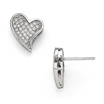 Heart Post Earrings Sterling Silver &amp; Cubic Zirconia QMP338, MPN: QMP338, 886774559292