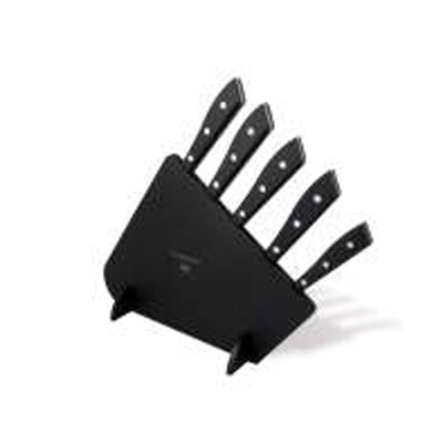 Berti Compendio Set Of 5 Black Lucite Block Polished Blade Knife Black Lucite Handle 8562