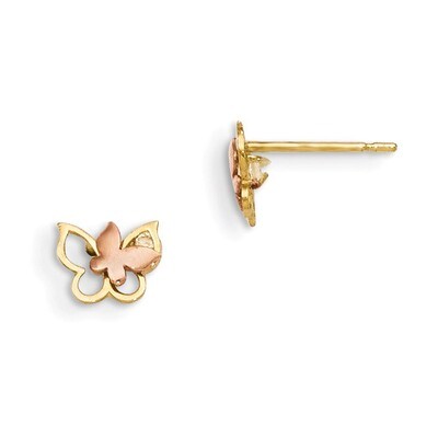 CZ Children&#39;S Butterfly Post Earrings 14k Yellow &amp; Rose Gold GK790, MPN: GK790, 886774342788