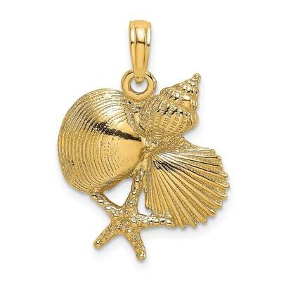 Textured Shell Cluster with Starfish Charm 14k Gold 2-D K8076, MPN: K8076, 63721806078