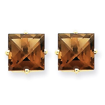 8mm Square Smokey Quartz Earrings 14k Gold XE64SQ, MPN: XE64SQ, 883957094793