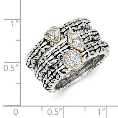1/20ct. Diamond 3 Stackable Rings Sterling Silver &amp; 14k Gold QTC4, MPN: QTC4, 742323128978