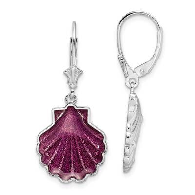 Enameled Scallop Shell Leverback Earrings Sterling Silver Polished QE15528, MPN: QE15528, 637218170…