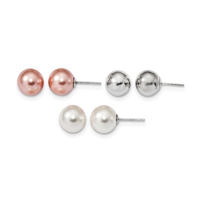10-11mm White Pink Shell Pearl 3 Earring Set Sterling Silver Rhodium QE13845SET, MPN: QE13845SET, 7…