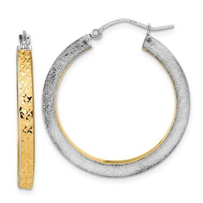 Yellow Rhodium Polished Brushed Diamond-Cut Hoop Earrings 14k White Gold TF2079WY, MPN: TF2079WY, 8…