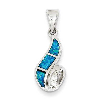 Blue Inlay Created Opal Twisted Pendant Sterling Silver Diamond QP2747, MPN: QP2747, 883957521954